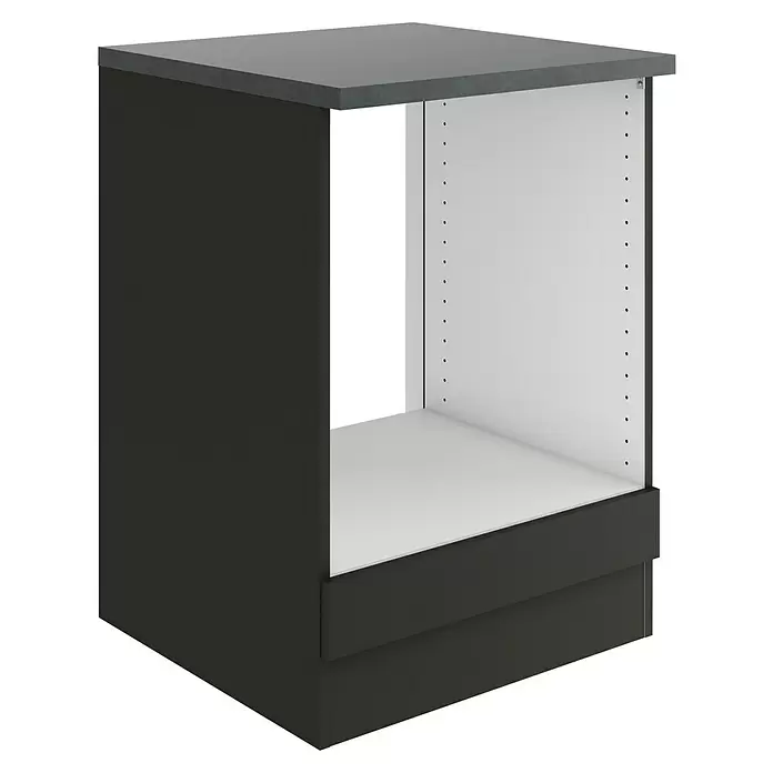 Optifit Madrid420 Herd-Umbauschrank - 60 x 60 x 84,8 cm, Anthrazit Matt - Dunkelgrauer Unterschrank mit hellem Innenraum, dunkelgrauer Arbeitsplatte und verstellbaren Regalbohrungen, für die Küchenintegration.
