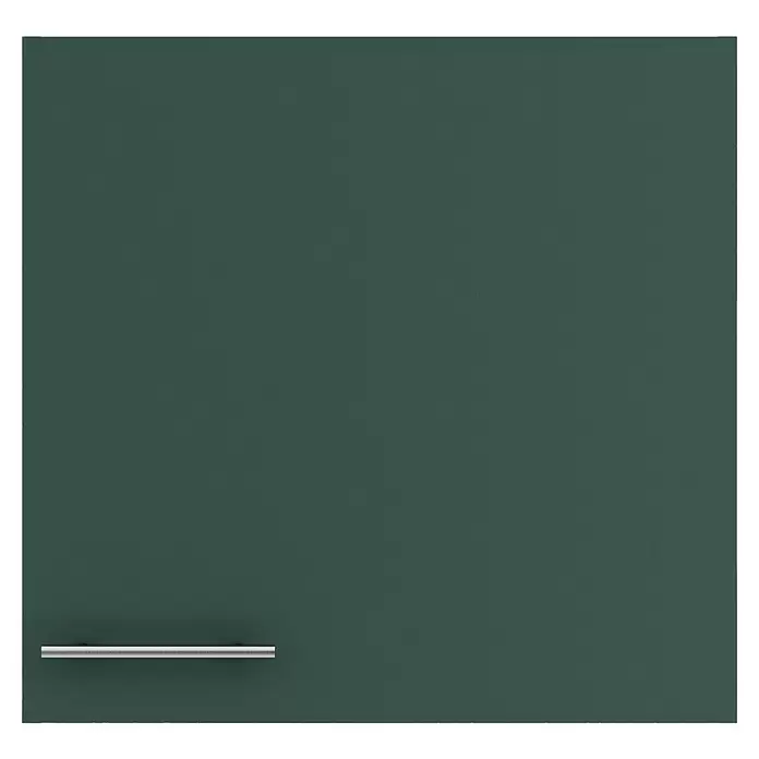 Optifit Savona405 Hängeschrank - 34,6 x 60 x 57,6 cm, Steingrün - Dunkelgrüne Schranktür mit einem horizontalen silbernen Stangengriff unten links.