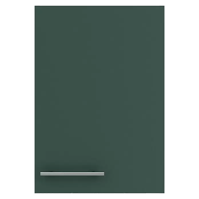 Optifit Savona405 Hängeschrank - 34,6 x 40 x 57,6 cm, Steingrün - Dunkelgrüne Schranktür mit einem schlanken, horizontalen silbernen Stangengriff.