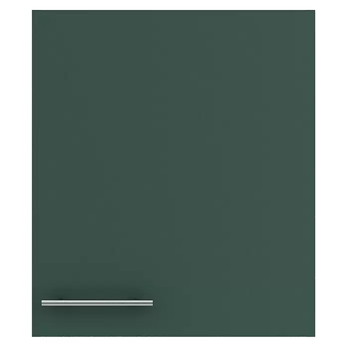 Optifit Savona405 Hängeschrank - 34,6 x 50 x 57,6 cm, Steingrün - Dunkelgrüne Schranktür mit horizontalem silbernen Stangengriff.