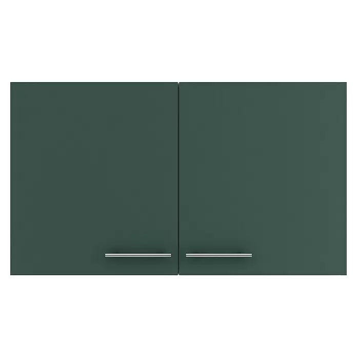 Optifit Savona405 Hängeschrank - 34,6 x 100 x 57,6 cm, Steingrün - Zwei dunkelgrüne Schranktüren mit silbernen Griffen.