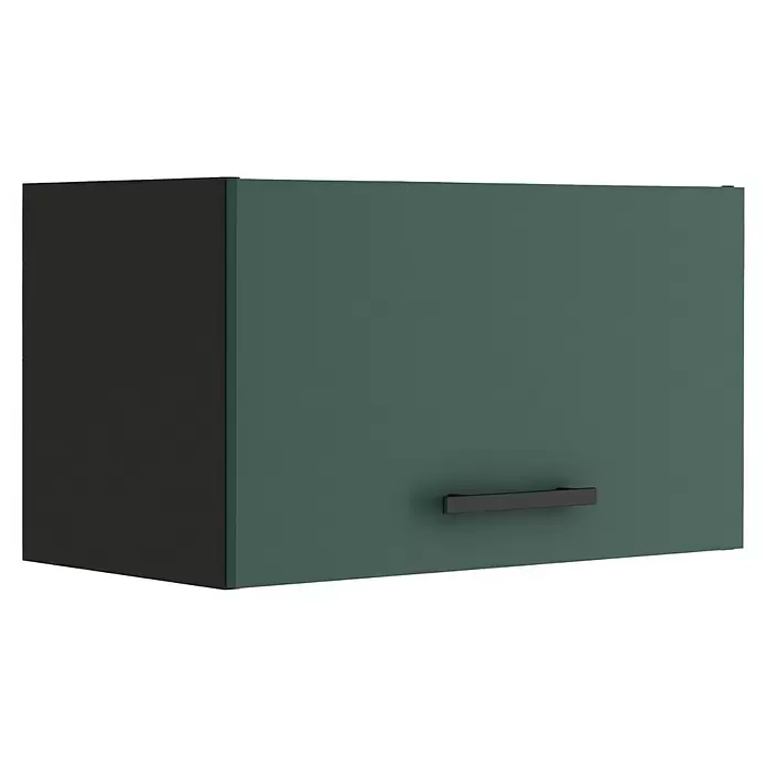 Optifit Verona405 Küchen-Hängeschrank - 34,6 x 60 x 35,2 cm, Steingrün - Dunkelgrüner Küchenoberschrank mit schwarzer Seitenwand und schwarzem Griff.