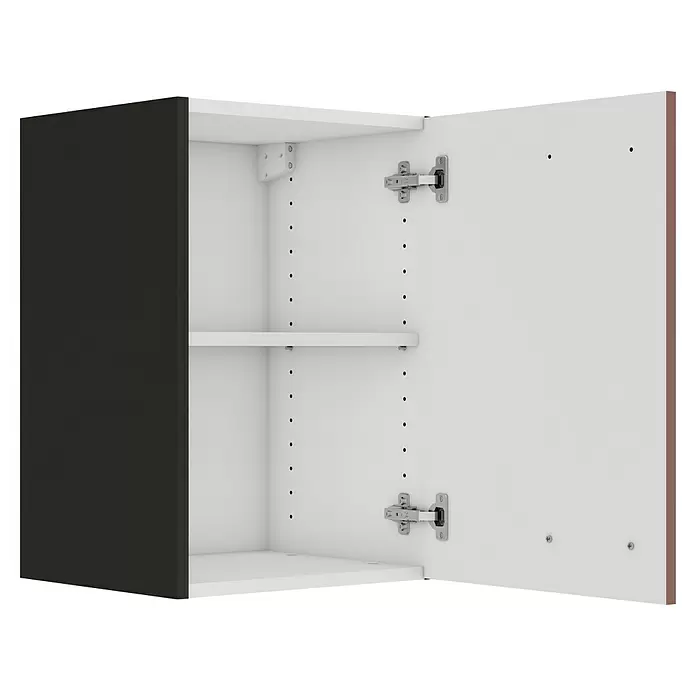 Optifit Nizza407 Hängeschrank - 34,6 x 40 x 57,6 cm, Rostrot - Offener anthrazitfarbener und weißer Küchenschrank mit verstellbarem Regal und Scharnieren.