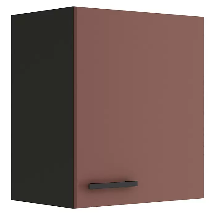 Optifit Nizza407 Hängeschrank - 34,6 x 50 x 57,6 cm, Rostrot - Bronzefarbener Küchen-Oberschrank mit schwarzer Seitenwand und schwarzem horizontalen Griff.
