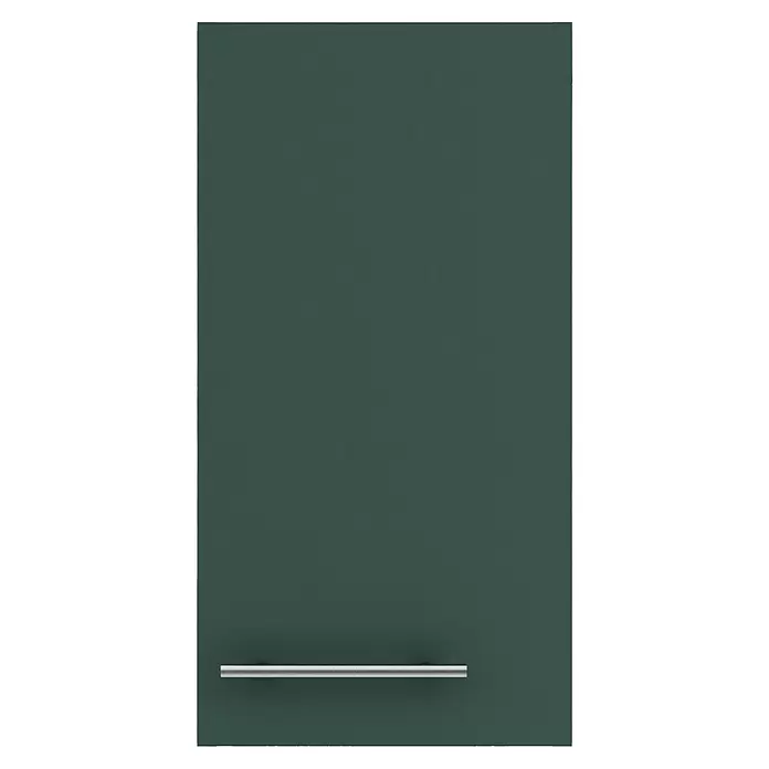 Optifit Savona405 Hängeschrank - 34,6 x 30 x 57,6 cm, Steingrün - Dunkelgrüne Schranktür mit silbernem Stangengriff.