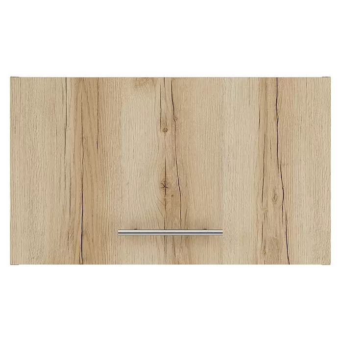 Optifit Livorno290 Hängeschrank - 34,6 x 60 x 35,2 cm, Wildeiche Nachbildung - Helle Holzschrankfront mit Naturmaserung und einem silbernen horizontalen Griff.