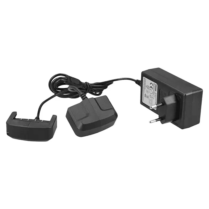 Stocker Geyser Ladegerät - Passend für: Alle Stocker Power 21 V Werkzeuge/Nebulisatoren - Schwarzes Akkuladesystem mit Netzteil, Kabel und Ladestation.