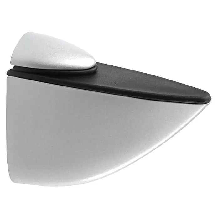 Rei Soporte de pared para estantes Pelican - L x An x Al: 8,9 x 10,6 x 4 cm, Cromo, Apto para: Estantes - En la imagen, un soporte de estante plateado con una base negra. Ideal para estantes de vidrio o materiales que requieren una fijación segura.