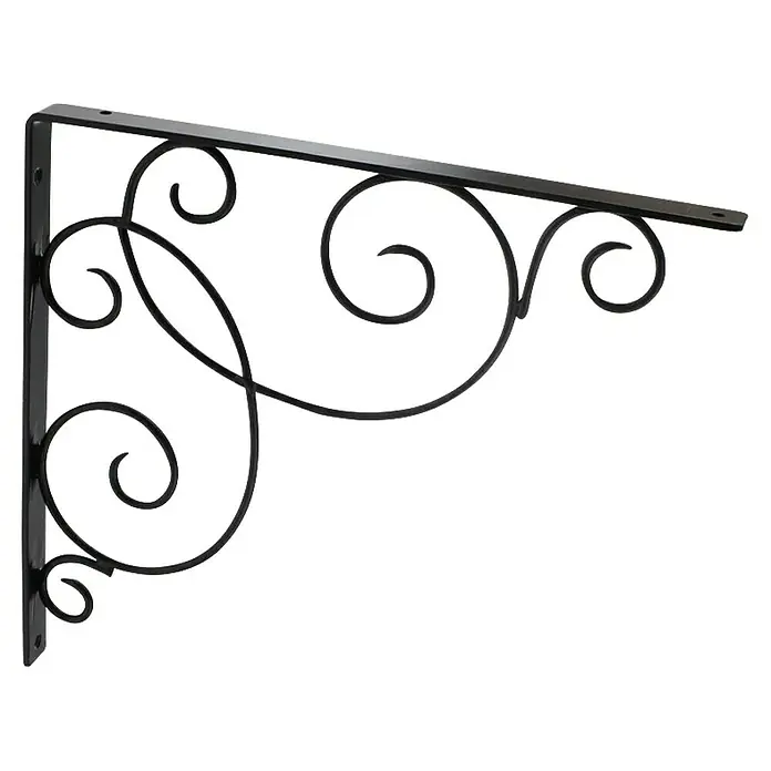 Rei Clásica Escuadra de soporte 1479 - L x An x Al: 20 x 30 x 2 cm, Carga soportada: 20 kg, Acero, Negro - Un soporte de estante decorativo y ornamentado hecho de metal negro. Ideal para estantes de pared elegantes.