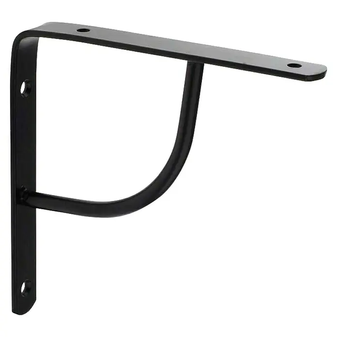 Rei Escuadra de soporte Belly - Negro, L x An x Al: 15 x 15 x 2 cm - Soporte de estante metálico negro con agujeros para un fácil montaje. Diseño robusto para un soporte seguro.