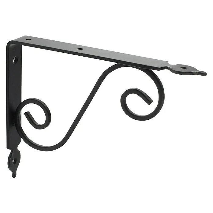 Rei Clásica Escuadra de soporte 1477 - L x An x Al: 19,5 x 24 x 3 cm, Acero, Negro - Soporte de pared decorativo negro con diseño curvo, perfecto para estanterías o montaje en pared. Metal, elegante y resistente.