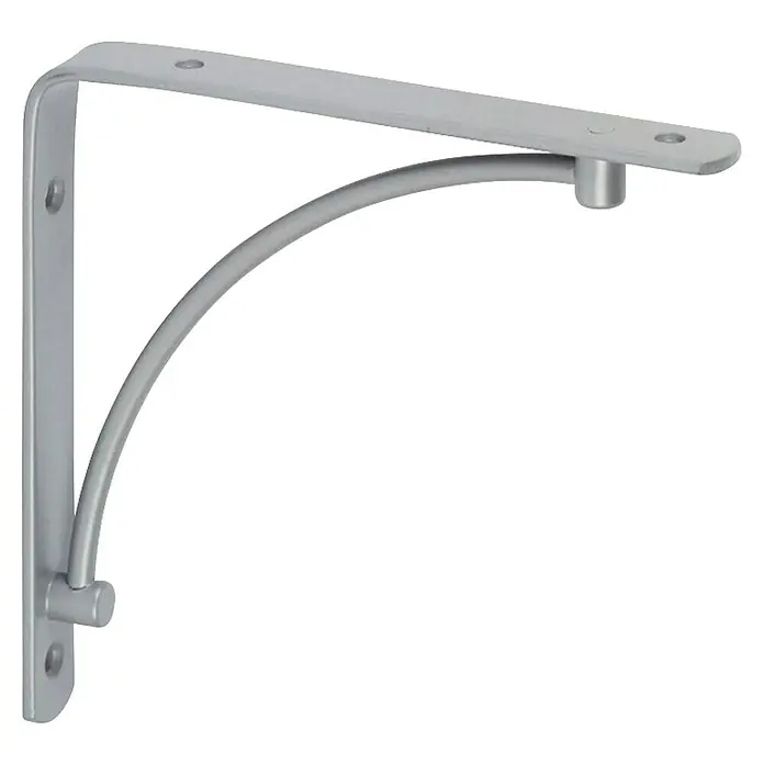Rei Escuadra de soporte Arch - L x An x Al: 15 x 15 x 2 cm, Plateado - Soporte de estante plateado con orificios de montaje para instalación en pared, ideal para estanterías elegantes y robustas.