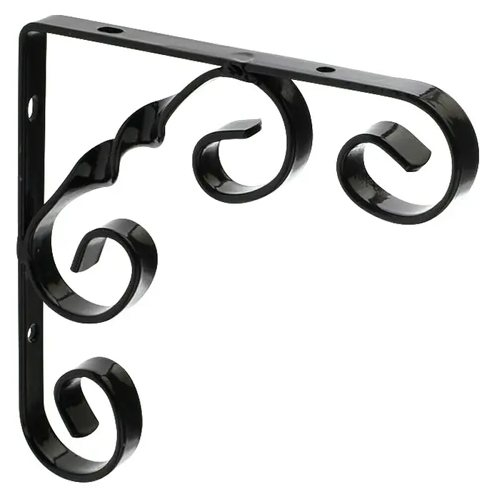 Rei Escuadra de soporte 1475 - L x An x Al: 13 x 13 x 1,2 cm, Negro - Soporte de pared negro de metal ornamentado, ideal para montar estantes o como elemento decorativo.