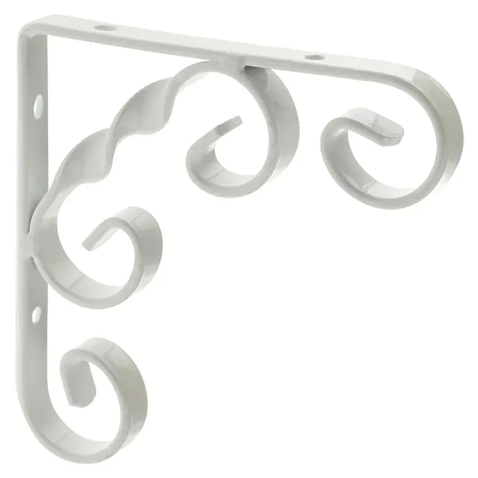 Rei Escuadra de soporte 1475 - L x An x Al: 13 x 13 x 1,2 cm, Blanco - Soporte de estante blanco con adornos decorativos. Este soporte de pared es ideal para estantes.