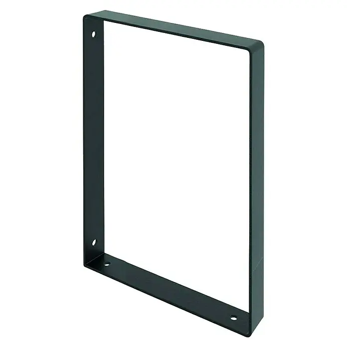 Rei Escuadra de pared recta - L x An x Al: 311 x 211 x 30 mm, Carga soportada: 30 kg, Negro - Representación de un marco de mesa rectangular negro con orificios para tornillos visibles, que ofrece estabilidad y diseño moderno para mesas.