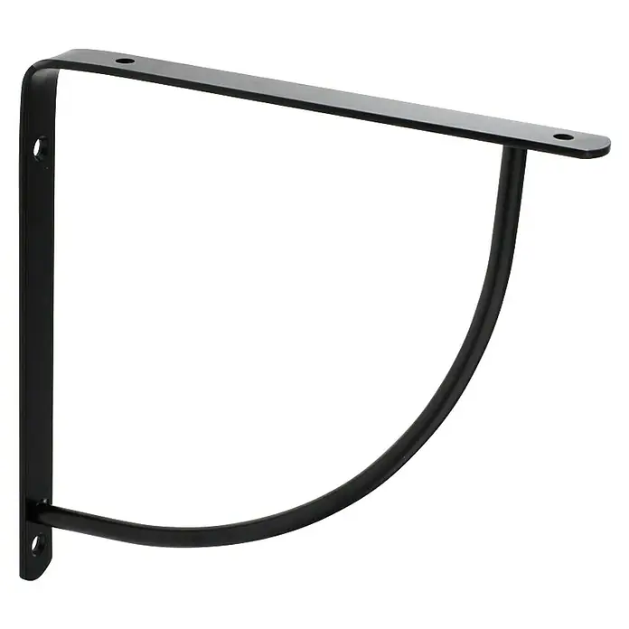 Rei Escuadra de soporte Belly XL - L x An x Al: 20 x 20 x 2 cm, Carga soportada: 30 kg, Acero, Negro - Soporte de estante de metal negro con diseño redondeado y orificios de montaje para una fácil fijación a la pared.