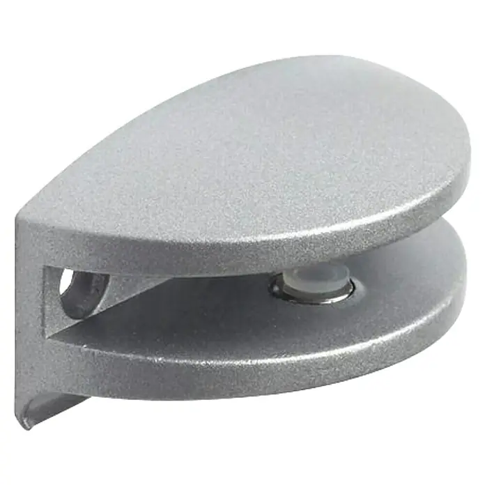 Rei Soporte de pared para estantes 2088 - L x An x Al: 5 x 2,5 x 2,5 cm, Cromo, Mate - Un soporte de estante de vidrio semicircular plateado con una abertura para un vidrio, perfecto para montar estantes de vidrio de forma segura.