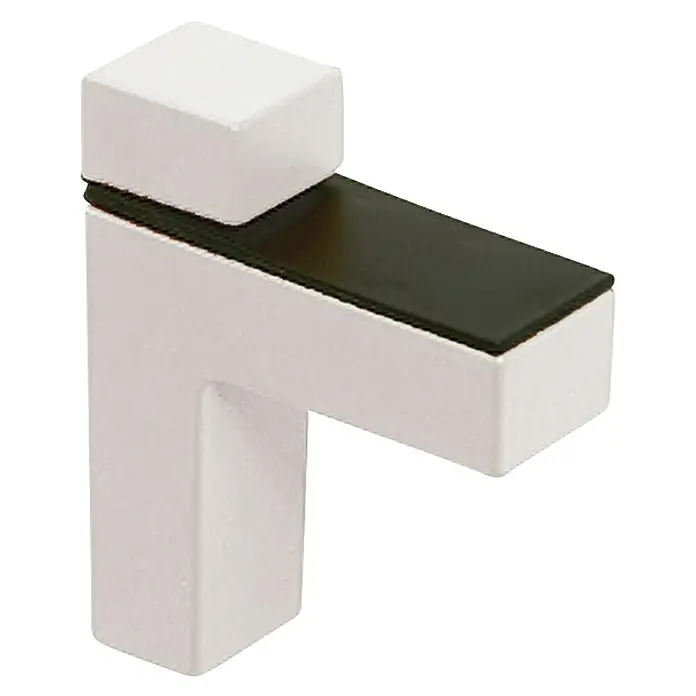 Rei Soporte de pared para estantes 2445 - Carga soportada: 40 kg, Apto para: Estantes, Blanco, 2 ud. - Primer plano de un soporte de estante blanco con almohadilla de goma negra para un montaje seguro del estante. Ideal para estantes de pared elegantes.