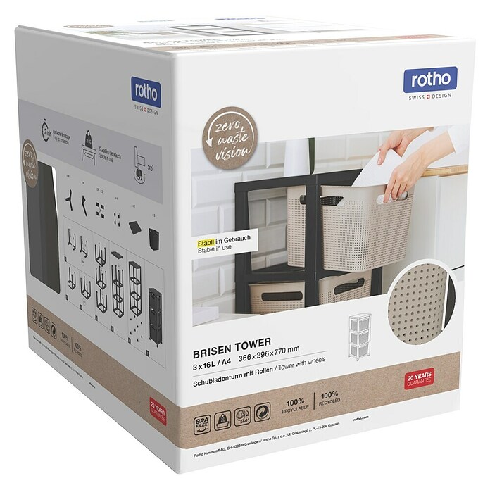 Rotho Aufbewahrungsbox Brisen mit Tower (L x B x H: 366 x 296 x 770 mm, Kunststoff, Cappuccino) | BAUHAUS