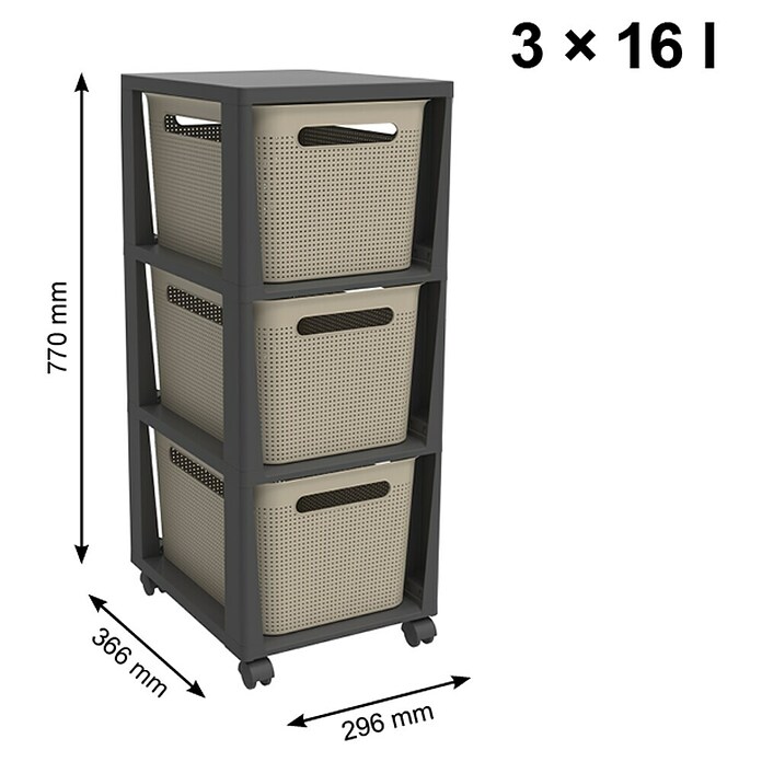 Rotho Aufbewahrungsbox Brisen mit Tower (L x B x H: 366 x 296 x 770 mm, Kunststoff, Cappuccino) | BAUHAUS