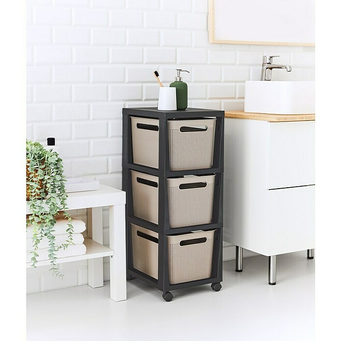 Rotho Aufbewahrungsbox Brisen mit Tower (L x B x H: 366 x 296 x 770 mm, Kunststoff, Cappuccino) | BAUHAUS