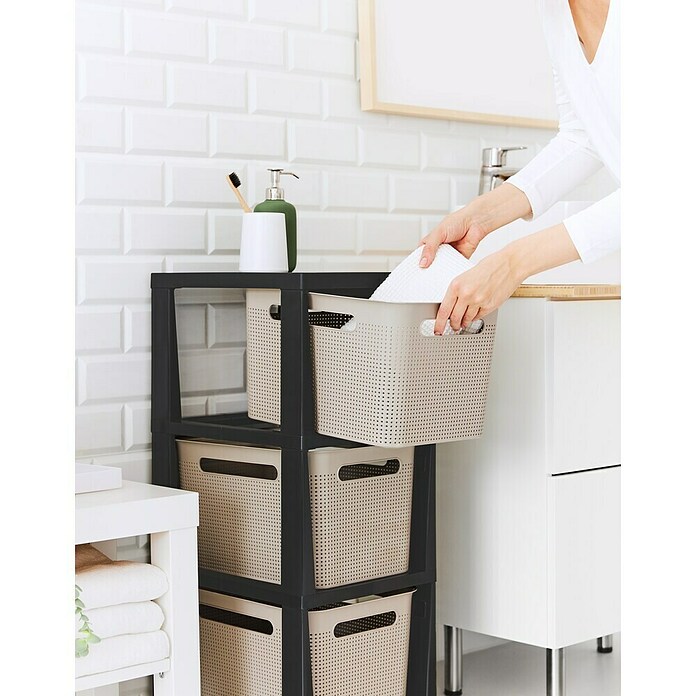 Rotho Aufbewahrungsbox Brisen mit Tower (L x B x H: 366 x 296 x 770 mm, Kunststoff, Cappuccino) | BAUHAUS