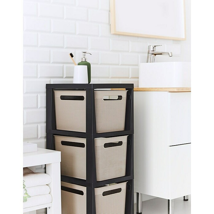 Rotho Aufbewahrungsbox Brisen mit Tower (L x B x H: 366 x 296 x 770 mm, Kunststoff, Cappuccino) | BAUHAUS