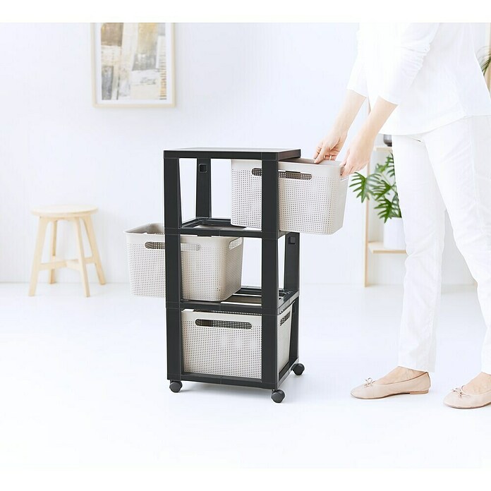 Rotho Aufbewahrungsbox Brisen mit Tower (L x B x H: 366 x 296 x 770 mm, Kunststoff, Cappuccino) | BAUHAUS