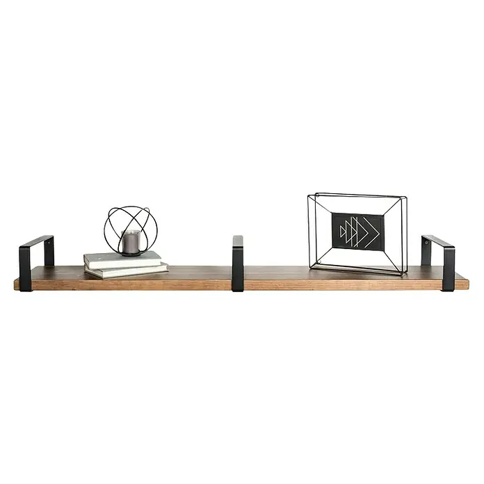 Rei Escuadra de pared recta - L x An x Al: 261 x 126 x 30 mm, Carga soportada: 30 kg, Negro - Elegante estante de pared con tablero de madera rústica y soportes metálicos negros modernos, decorado con accesorios para el hogar elegantes.