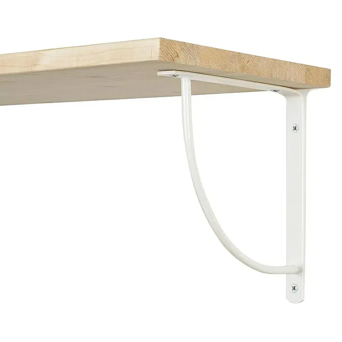 Rei Escuadra de soporte Belly XL - L x An x Al: 20 x 20 x 2 cm, Carga soportada: 30 kg, Acero, Blanco - Estante de madera con soporte metálico blanco de diseño curvo. Perfecto para almacenamiento con estilo y funcionalidad.