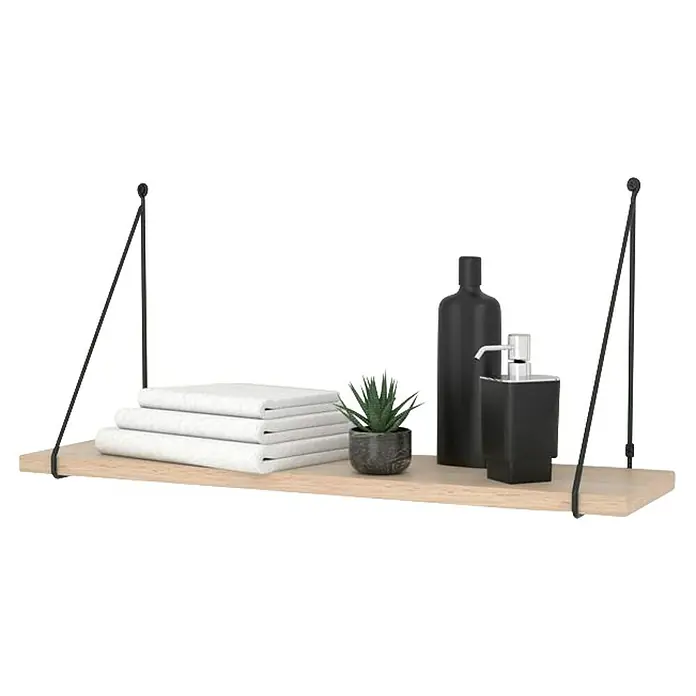Rei Soporte de estantería Varilla triangular - Ancho: 200 mm, Acero, Negro - Estante colgante con toallas, planta suculenta, dispensador de jabón y botella decorativa, sujeto al techo con cuerdas.