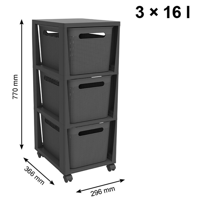 Rotho Aufbewahrungsbox Brisen mit Tower (L x B x H: 366 x 296 x 770 mm, Kunststoff, Anthrazit) | BAUHAUS