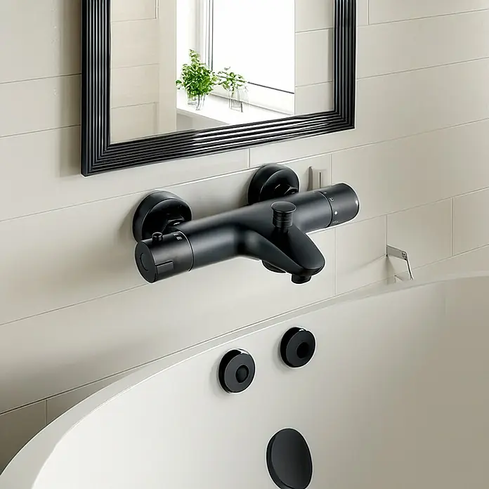 Universal de Grifería New Design Grifo termostático de bañera - Negro - Grifo de bañera negro con un diseño elegante y control preciso de la temperatura para una experiencia de baño lujosa.