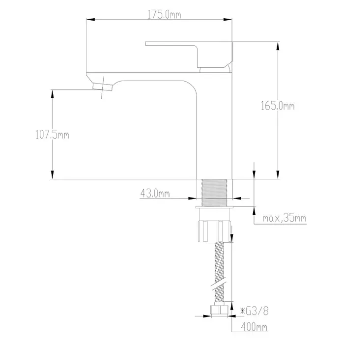 Universal de Grifería Tarim Grifo de lavabo - Cromo, Brillante - Dimensiones del grifo con una altura de 165 mm y un alcance de 175 mm, incluida la manguera y los materiales de montaje.