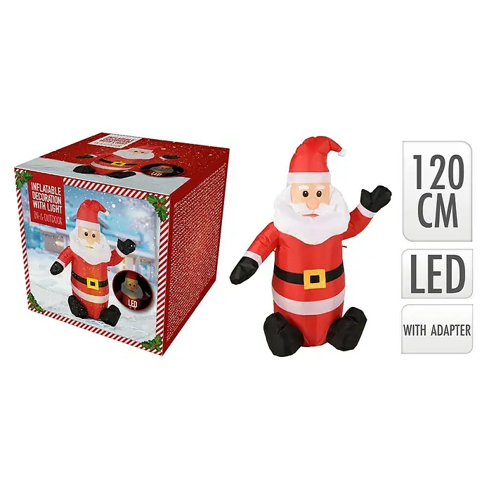 Figura LED navideña Papá Noel hinchable - 45 x 85 x 120 cm, Rojo, blanco, multicolor, LED - Imagen de un Papá Noel inflable de 120 cm con luces LED, completo con adaptador. Perfecto para uso interior y exterior.