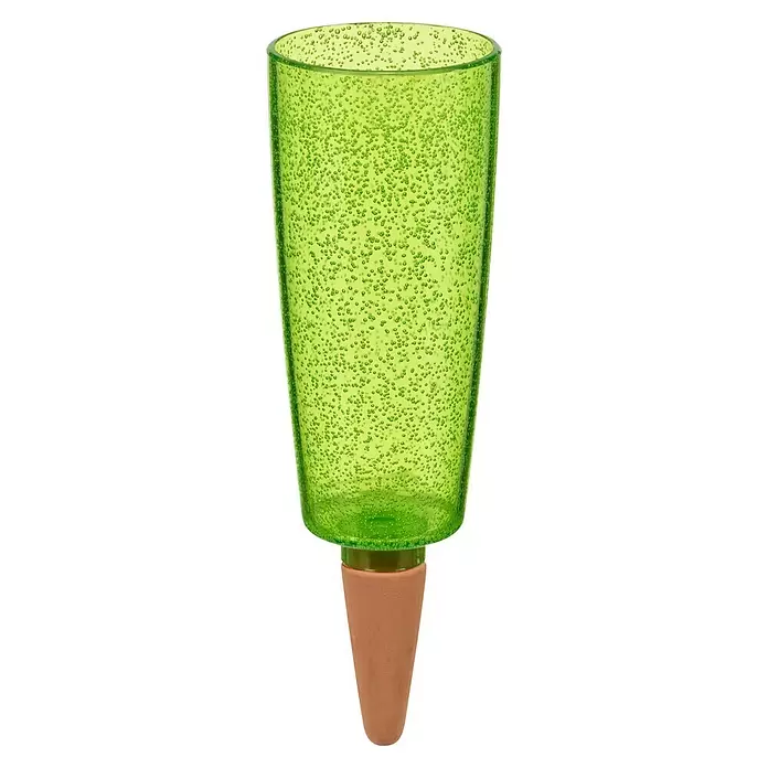 Scheurich Wasserspender Copa - 500 ml, Green - Grüner, sprudelnder Glas-Pflanzenbewässerer mit Terrakotta-Erdspieß.