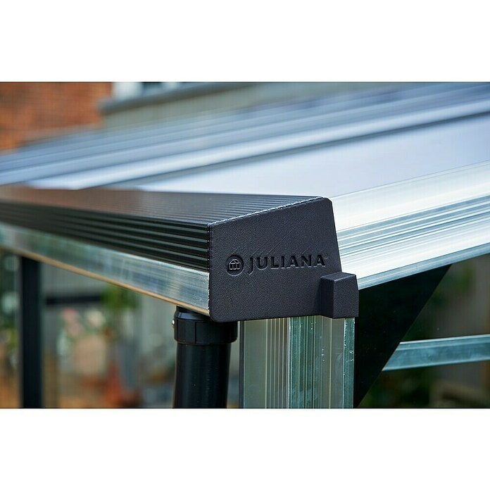 Juliana Gewächshaus Veranda (1,49 x 2,96 x 2,31 m, Sicherheitsglas, Glasstärke: 3 mm, Silber)