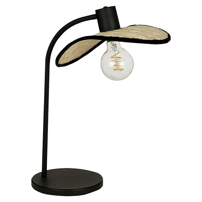 Eglo Lámpara de sobremesa - 40 W, L x An x Al: 29 x 30 x 46,5 cm, Negro, E27 - Elegante lámpara de mesa con estructura negra, pantalla con diseño de sombrero de paja y bombilla decorativa para iluminación ambiental.