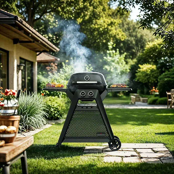 Grandstate Gasgrill Black Kite 200 - Grillfläche (B x T): 57 x 38 cm, 7,2 kW, Anzahl Brenner: 2 Stk. - Dieser Grill von GRANDSTATE mit Speisen ist ideal für Grillabende im Freien. Der Grill ist ein echter Hingucker in jedem Garten.