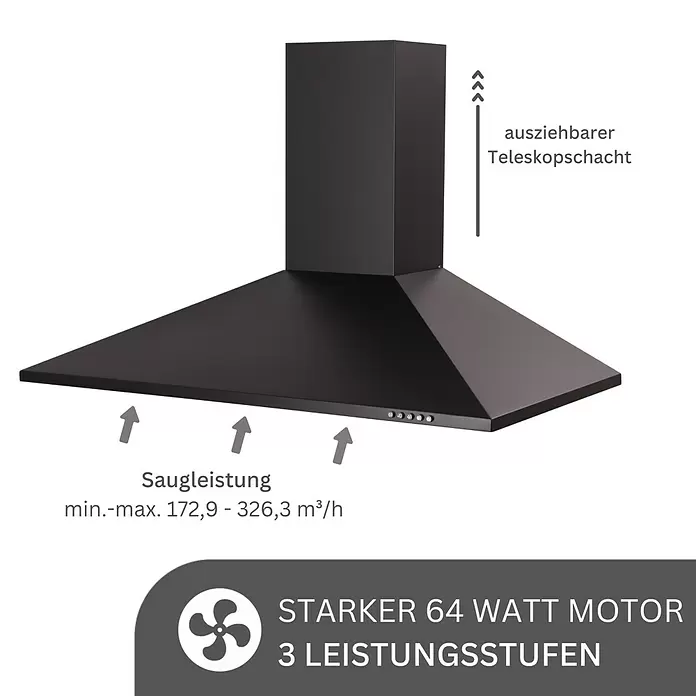 Respekta Kaminhaube KarenaBreite: 90 cm, Max. Gebläseleistung Abluftbetrieb: 326,3 m³/h, Schwarz