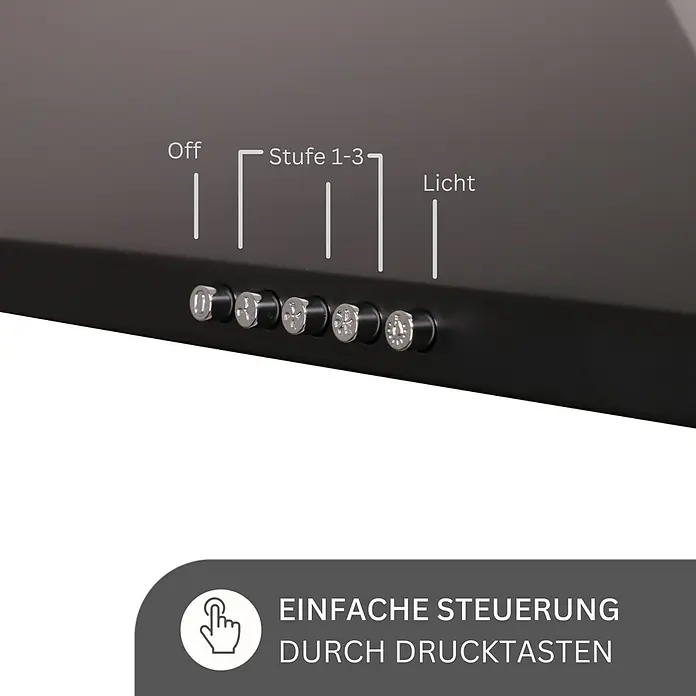 Respekta Kaminhaube Karena - Breite: 90 cm, Max. Gebläseleistung Abluftbetrieb: 326,3 m³/h, Schwarz - Dunstabzugshaube mit einfacher Drucktastensteuerung für Off, Stufe 1-3 und Licht.