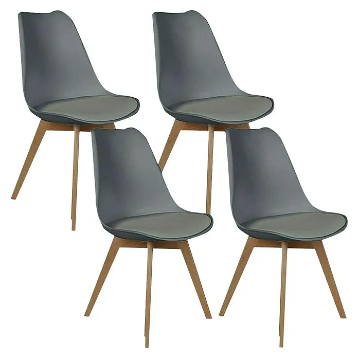 Home Deco Factory Silla Copenhague - Gris, 4 pzs. - Cuatro sillas de comedor grises modernas con patas de madera. Asientos elegantes para el comedor o la cocina.