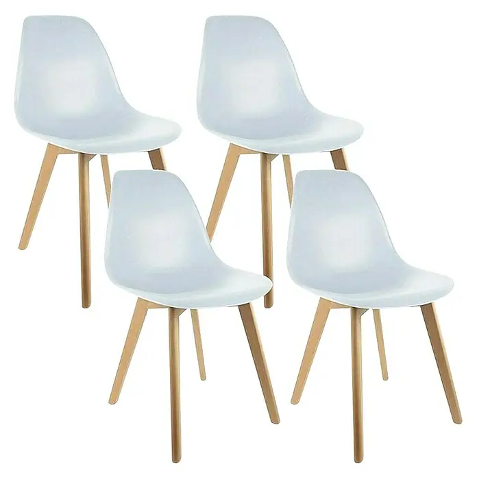 Home Deco Factory Silla Stockholm - Blanco, 4 pzs. - Cuatro sillas blancas modernas con patas de madera. Perfectas para comedor o cocina, ofrecen confort y estilo.