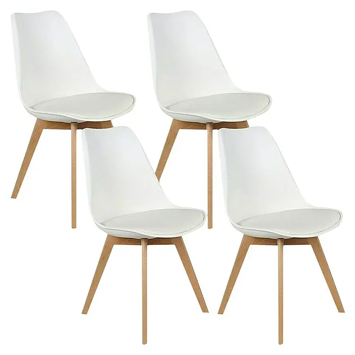 Silla Copenhague - Blanco, 4 pzs. - Elegantes sillas de comedor blancas en un conjunto de cuatro. Perfectas para una vida moderna, con diseño escandinavo y patas de madera clara.