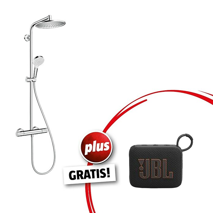 Hansgrohe Crometta Duschsystem S 240 Eco + JBL Box GRATIS (Mit Thermostatarmatur, Lochabstand: 103,4 cm, Anzahl Strahlarten: 2 Stk., Chrom) | BAUHAUS
