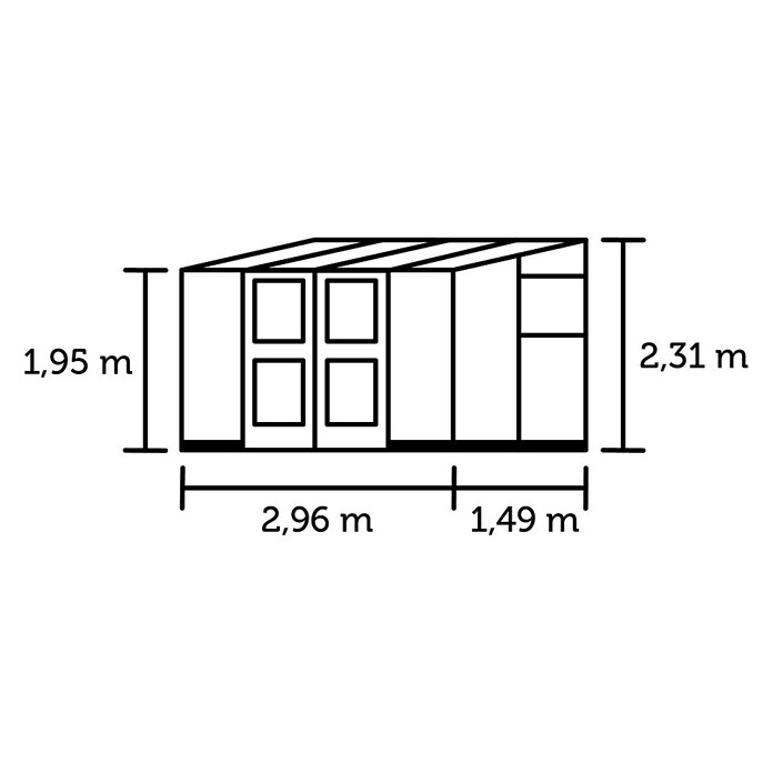 Juliana Gewächshaus Veranda (1,49 x 2,96 x 2,31 m, Sicherheitsglas, Glasstärke: 3 mm, Silber)