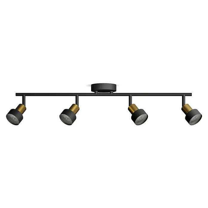Philips Regleta Conduit - 5 W, L x An x Al: 69 x 13 x 11 cm, Negro, GU10 - Foco de techo negro y dorado de cuatro luces con cabezales ajustables, perfecto para iluminación doméstica moderna y dirigida.