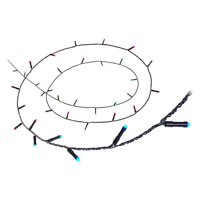 WiZ Smart-LED-Lichterkette - Innen, 20 m, Lichtfarbe: Mehrfarbig, 160 Stk. - Lichterkette mit farbigen Lichtern, gewendelt angeordnet. Die Lichter sind rosa, grün und blau und sorgen für eine festliche Stimmung.