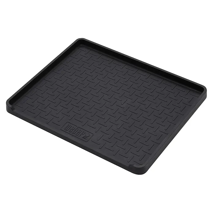 Weber Silikonmatte für Grillbesteck - 35 x 25 cm, Schwarz - Schwarze Weber-Abtropfschale mit rutschfestem Muster und erhöhtem Rand, ideal zum Schutz von Oberflächen.