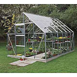 Halls Gewächshaus Universal 128 (Außenmaß inkl. Dachüberstand (B x T): 257 x 384 cm, Material Seitenwand: Glas, 3 mm, Silbergrau)
